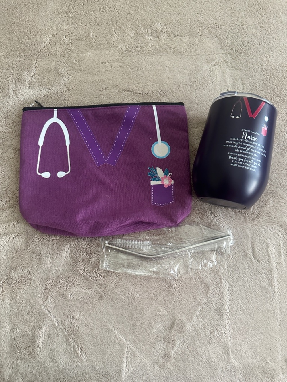 Purple Medical-Themed Zipper Pouch with Stethoscope Graphic